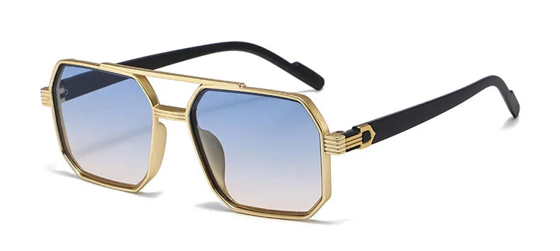 Trendy Women Luxury Polygonal Pilot Sunglasses Double Beam Men Metal Sunglass Outdoor Driving Shade Unisex UV400