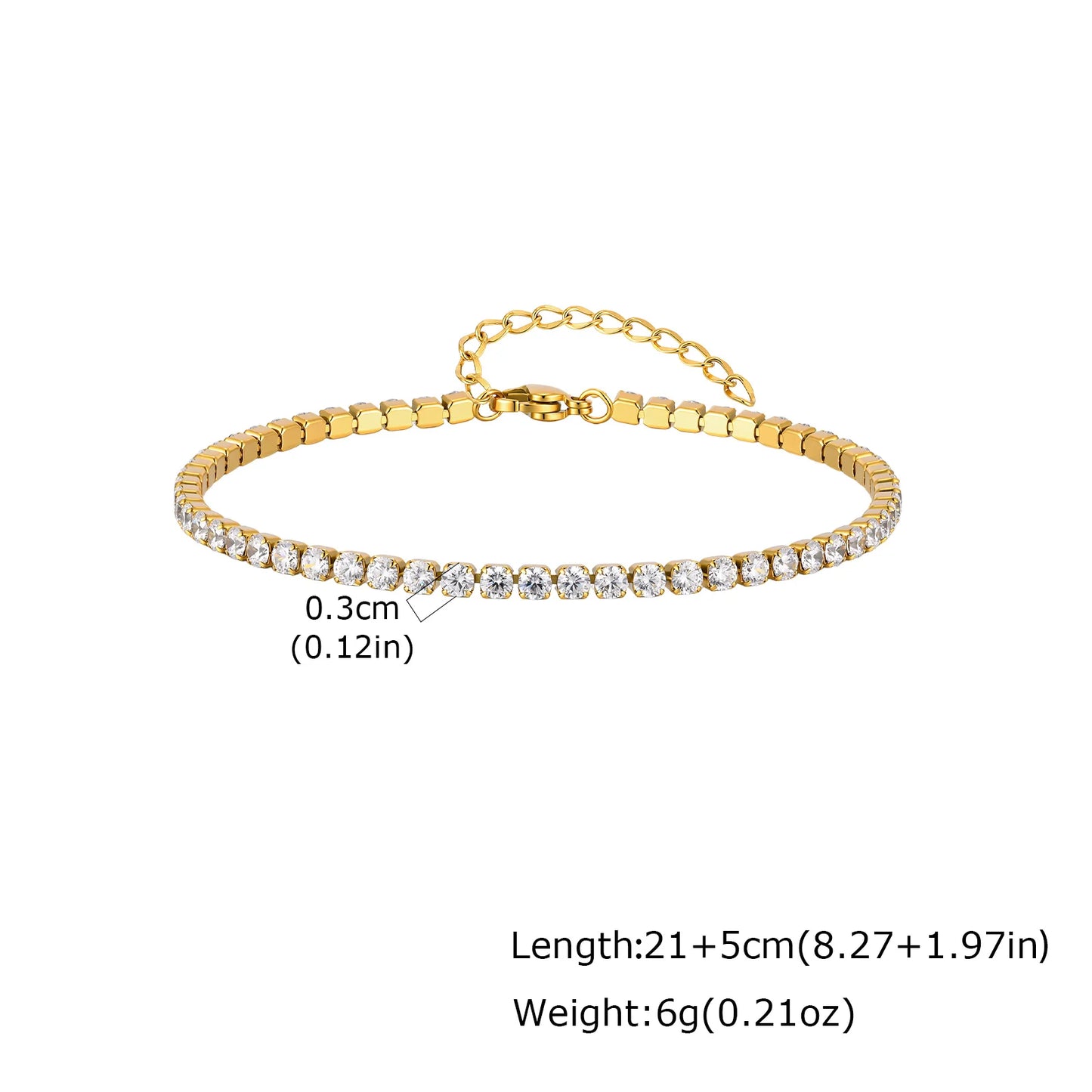 Cubic Zirconia Tennis Anklet for Women Stainless Steel 18K Gold Plated CZ Foot Chain Layering Summer No Tarnish Waterproof