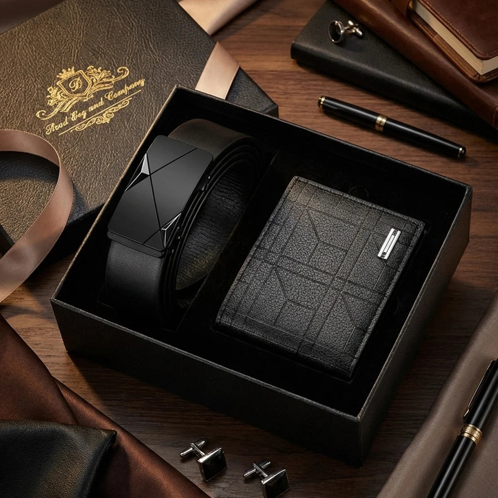 2pcs High Quality Simple Nen's Belt Wallet Set Fashionable Men's Business Belt Accessories Ideal Gift For Father and Boyfriend
