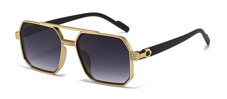 Trendy Women Luxury Polygonal Pilot Sunglasses Double Beam Men Metal Sunglass Outdoor Driving Shade Unisex UV400