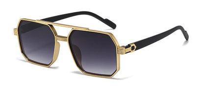 Trendy Women Luxury Polygonal Pilot Sunglasses Double Beam Men Metal Sunglass Outdoor Driving Shade Unisex UV400