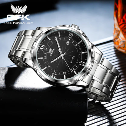OPK Brand Steel Belt Dual Calendar Men's Quartz Watch 6003