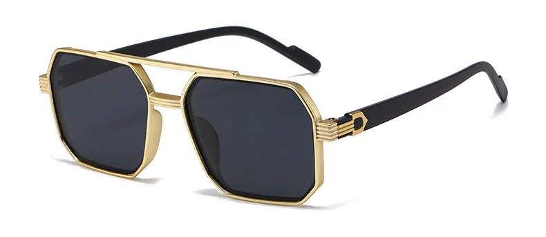 Trendy Women Luxury Polygonal Pilot Sunglasses Double Beam Men Metal Sunglass Outdoor Driving Shade Unisex UV400