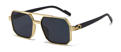 Trendy Women Luxury Polygonal Pilot Sunglasses Double Beam Men Metal Sunglass Outdoor Driving Shade Unisex UV400