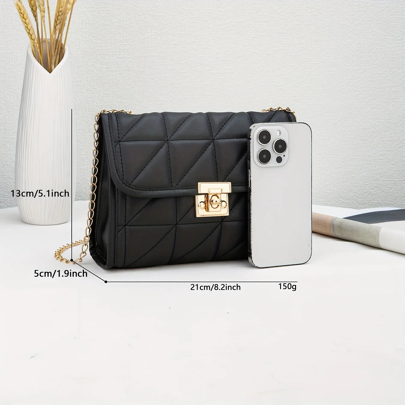 Lock buckle temperament simple chain versatile crossbody bag casual solid color commuting shoulder bag
