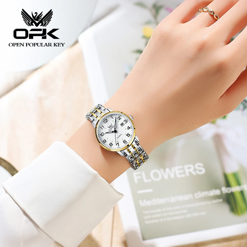 OPK Brand Fashion Waterproof Steel Belt Single Calendar Trend Ladies Quartz Watch 6006