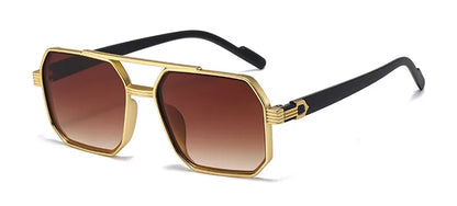 Trendy Women Luxury Polygonal Pilot Sunglasses Double Beam Men Metal Sunglass Outdoor Driving Shade Unisex UV400