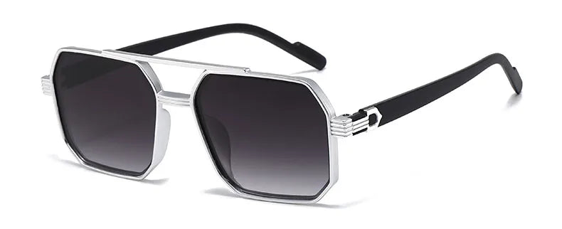Trendy Women Luxury Polygonal Pilot Sunglasses Double Beam Men Metal Sunglass Outdoor Driving Shade Unisex UV400