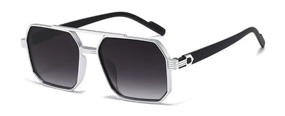 Trendy Women Luxury Polygonal Pilot Sunglasses Double Beam Men Metal Sunglass Outdoor Driving Shade Unisex UV400