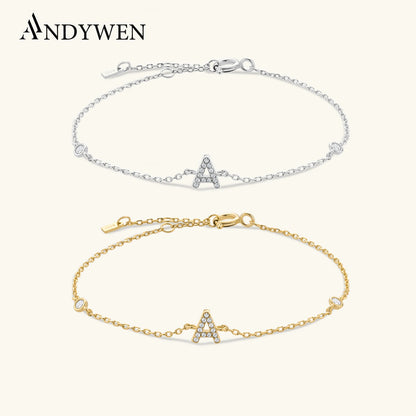 ANDYWEN 925 Sterling Silver Initial 26 Letters Alphabet Monogram Gold Name Bracelet Crystal CZ Zircon 2021 Fashionable Jewelry