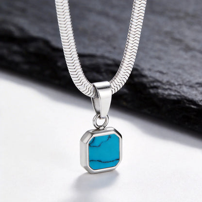 Vnox Geometric Square Natural Stone Pendant Necklace for Men, Gold Silver Color Stainless Steel Blade Chain, Trendy Jewelry Gift