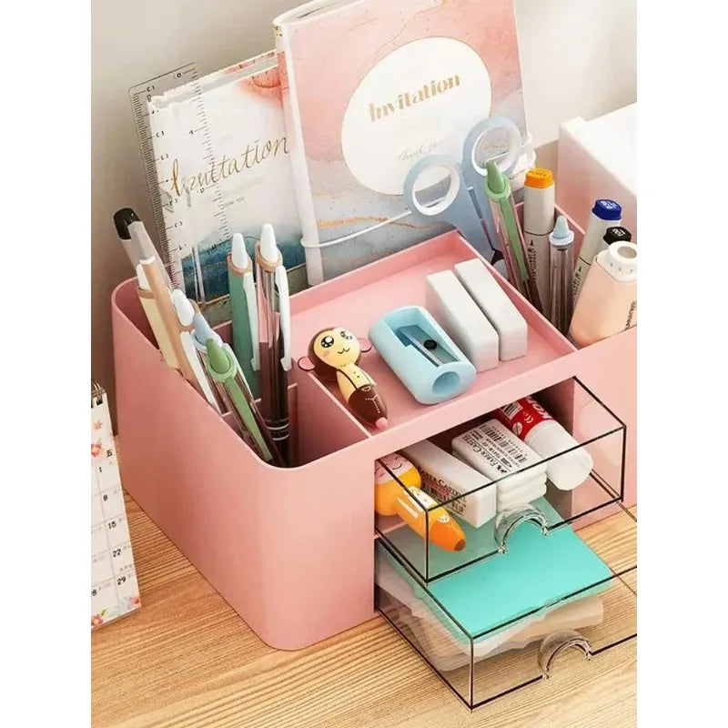1PC Pen Organizer With 2 Drawer Multi-Functional Pencil Holder For Desk Holder Storage Box For Desk Office Supplies Vanity Table