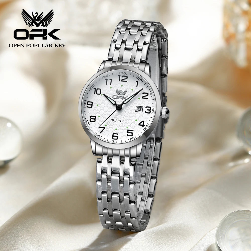 OPK Brand Fashion Waterproof Steel Belt Single Calendar Trend Ladies Quartz Watch 6006