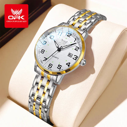OPK Brand Fashion Waterproof Steel Belt Single Calendar Trend Ladies Quartz Watch 6006
