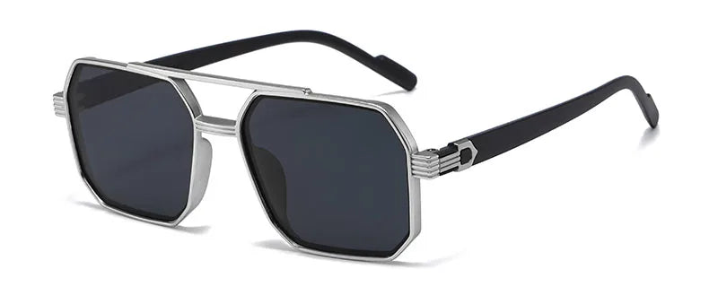 Trendy Women Luxury Polygonal Pilot Sunglasses Double Beam Men Metal Sunglass Outdoor Driving Shade Unisex UV400
