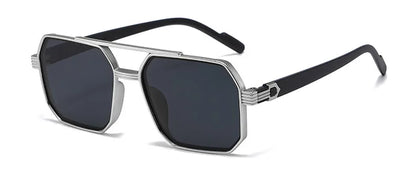 Trendy Women Luxury Polygonal Pilot Sunglasses Double Beam Men Metal Sunglass Outdoor Driving Shade Unisex UV400