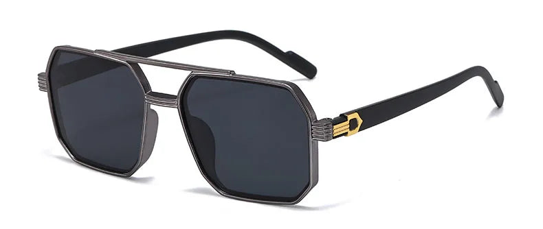 Trendy Women Luxury Polygonal Pilot Sunglasses Double Beam Men Metal Sunglass Outdoor Driving Shade Unisex UV400