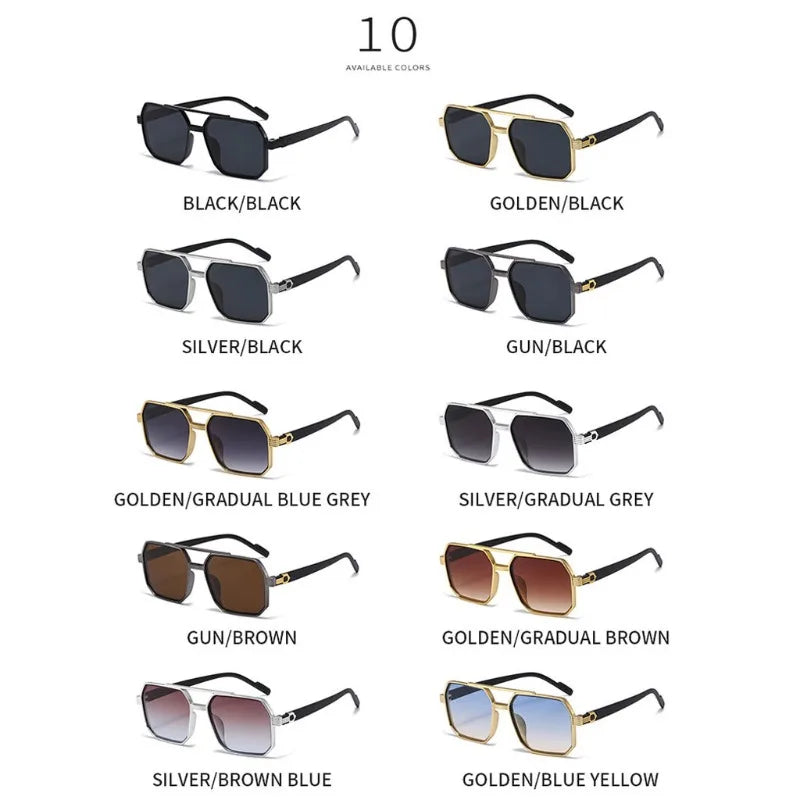 Trendy Women Luxury Polygonal Pilot Sunglasses Double Beam Men Metal Sunglass Outdoor Driving Shade Unisex UV400