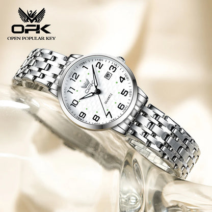 OPK Brand Fashion Waterproof Steel Belt Single Calendar Trend Ladies Quartz Watch 6006