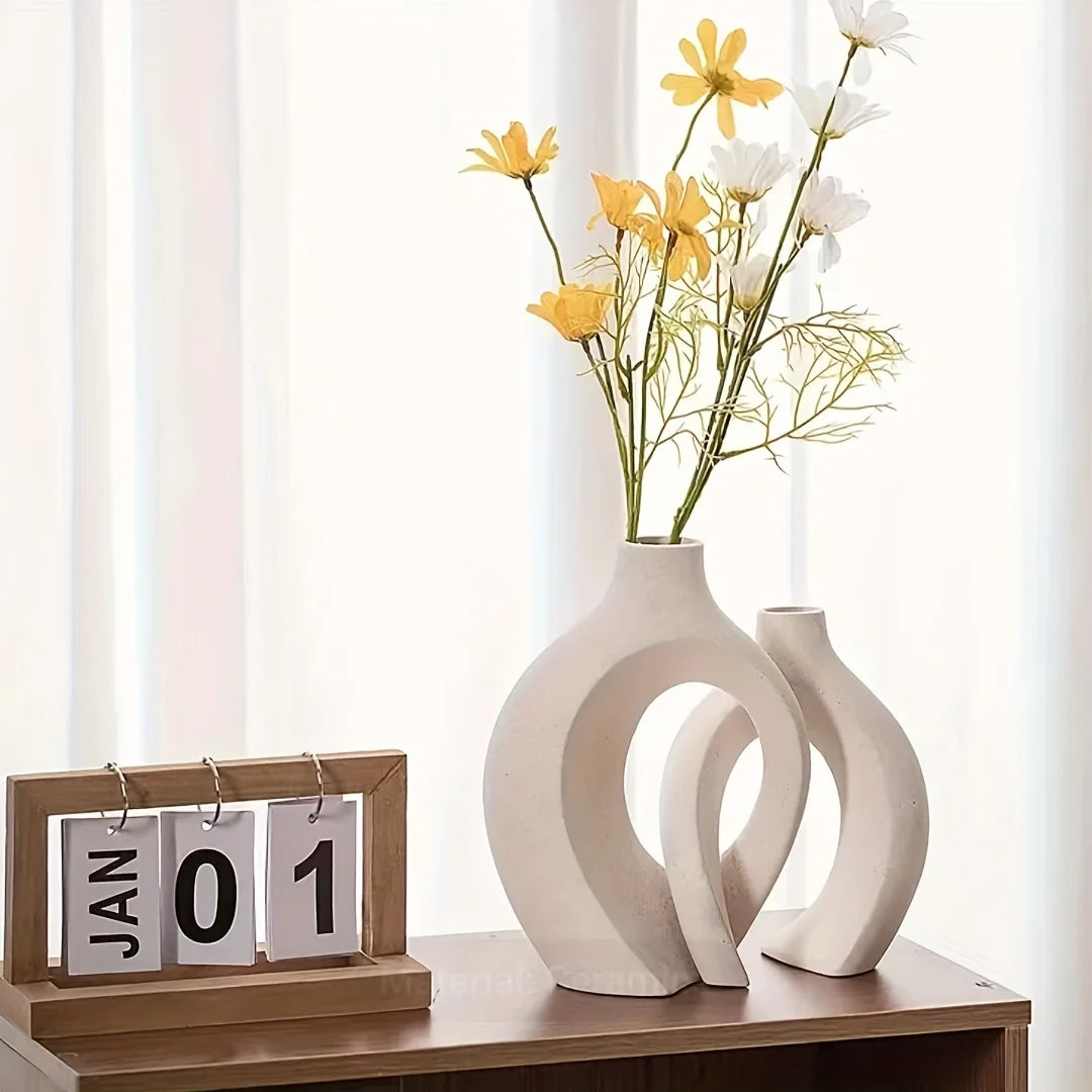 NordicVase™ - Jogo de 2 Vasos Cerâmicos Ocos Decorativos