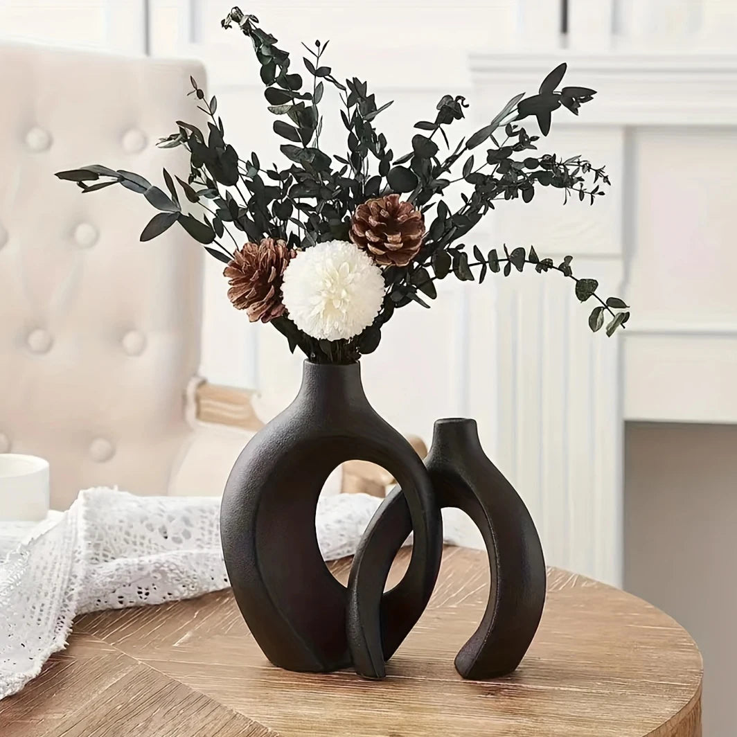 NordicVase™ - Jogo de 2 Vasos Cerâmicos Ocos Decorativos