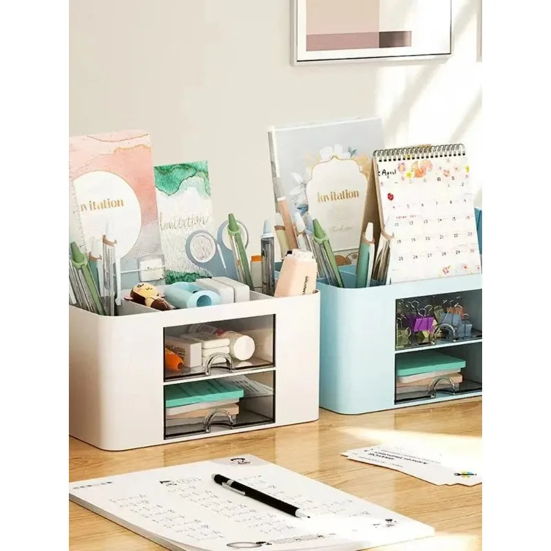 1PC Pen Organizer With 2 Drawer Multi-Functional Pencil Holder For Desk Holder Storage Box For Desk Office Supplies Vanity Table