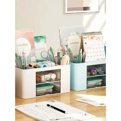 1PC Pen Organizer With 2 Drawer Multi-Functional Pencil Holder For Desk Holder Storage Box For Desk Office Supplies Vanity Table