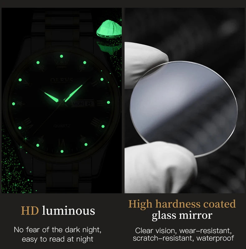OLEVS 5563 Couple Watch Luxury Gold Diamond Dual Calendar Waterproof Watch Fashion Brand Quartz Appointment Clock Couple Watch