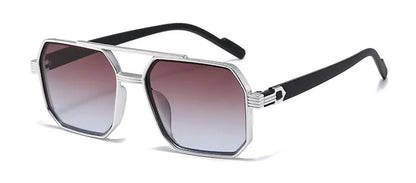Trendy Women Luxury Polygonal Pilot Sunglasses Double Beam Men Metal Sunglass Outdoor Driving Shade Unisex UV400