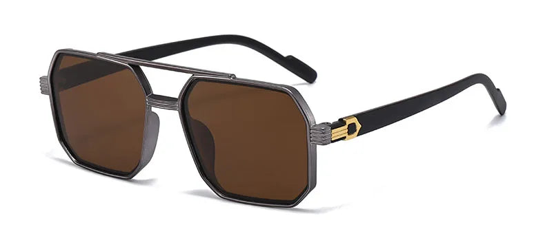 Trendy Women Luxury Polygonal Pilot Sunglasses Double Beam Men Metal Sunglass Outdoor Driving Shade Unisex UV400