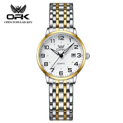 OPK Brand Fashion Waterproof Steel Belt Single Calendar Trend Ladies Quartz Watch 6006