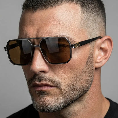 Trendy Women Luxury Polygonal Pilot Sunglasses Double Beam Men Metal Sunglass Outdoor Driving Shade Unisex UV400