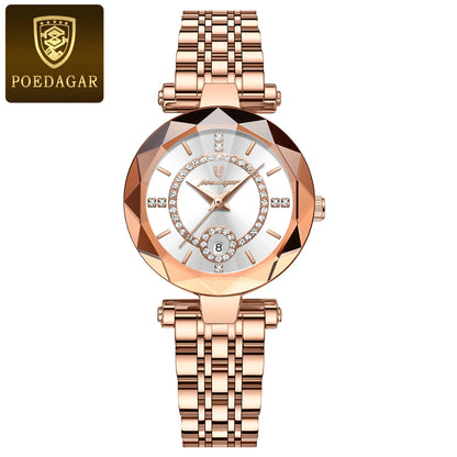 POEDAGAR Luxury Brand Women's Watches Waterproof Stainless Steel Date Ladies Wristwatch Fashion Elegant Quartz Woman Watch Reloj
