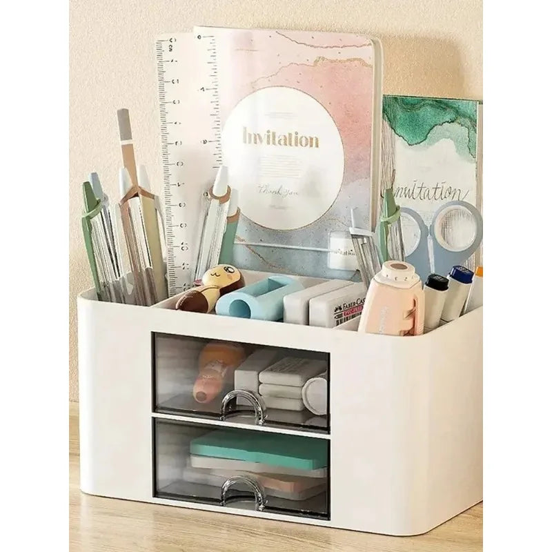 1PC Pen Organizer With 2 Drawer Multi-Functional Pencil Holder For Desk Holder Storage Box For Desk Office Supplies Vanity Table