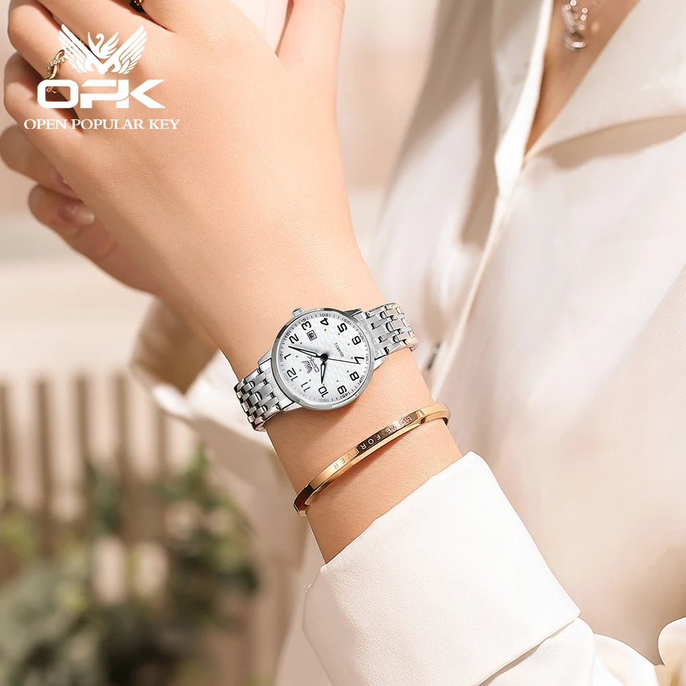 OPK Brand Fashion Waterproof Steel Belt Single Calendar Trend Ladies Quartz Watch 6006