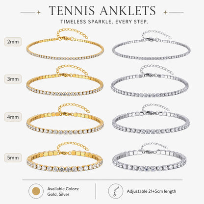 Cubic Zirconia Tennis Anklet for Women Stainless Steel 18K Gold Plated CZ Foot Chain Layering Summer No Tarnish Waterproof