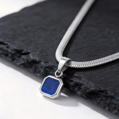 Vnox Geometric Square Natural Stone Pendant Necklace for Men, Gold Silver Color Stainless Steel Blade Chain, Trendy Jewelry Gift